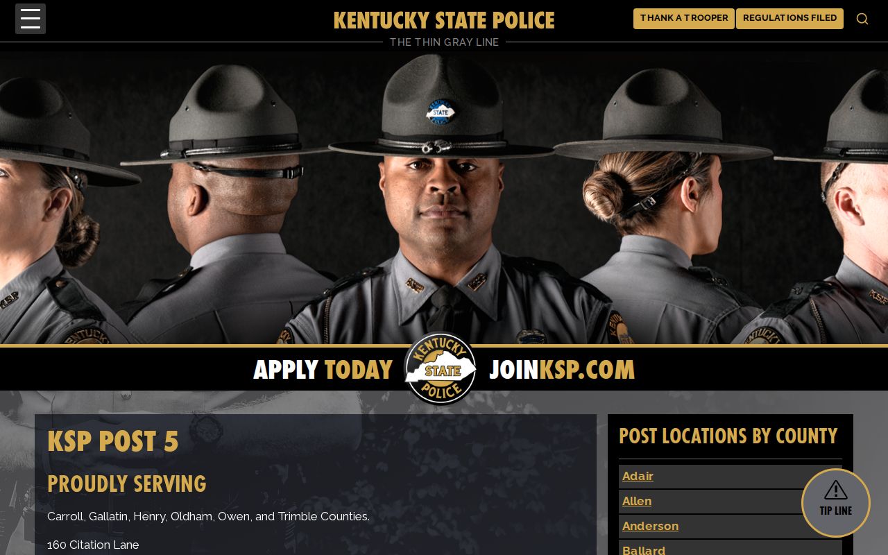 Kentucky State Police Post 5 contact for Gallatin County arrests