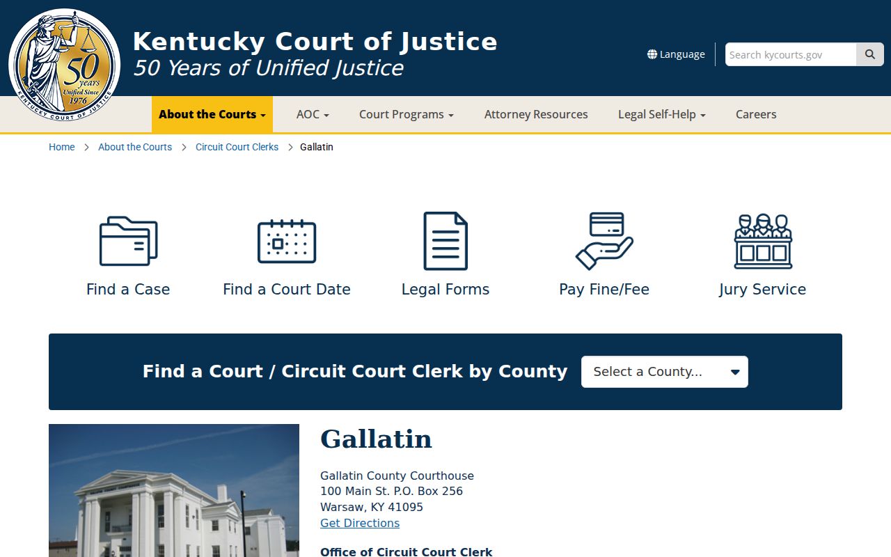 Kentucky Court of Justice Gallatin County court information page