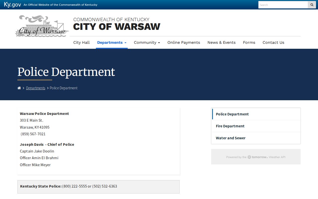 Gallatin County Warsaw police criminal record contact page